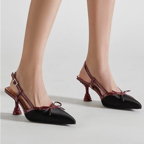 Shoes - NEW Black and Burgundy Slingback Heels